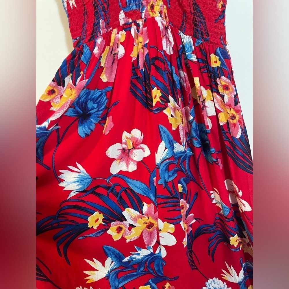 Japna Floral V Neck Sleeveless Racerback 5 Button Red Maxi Dress Size Medium - Picture 6 of 10